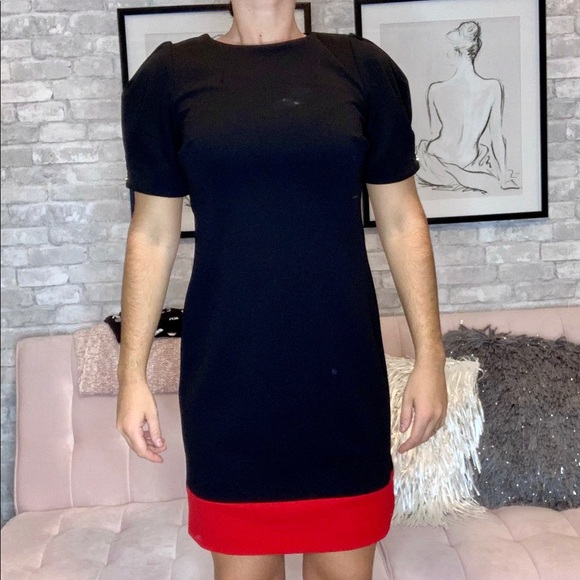Black and red puffer shoulder CK dress - Picture 1 of 1